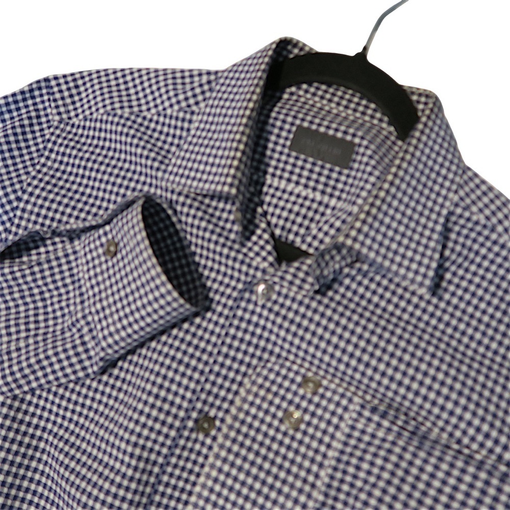 Pal Zileri Checkered Button Down Shirt Long Sleeve Work Career Comfort Blue Navy